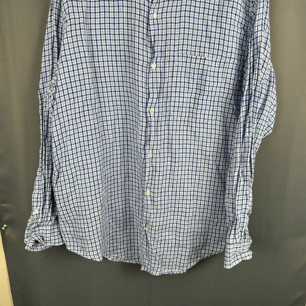 Banana Republic Mens XL Blue White Gingham Check 100% Linen Button Down Shirt